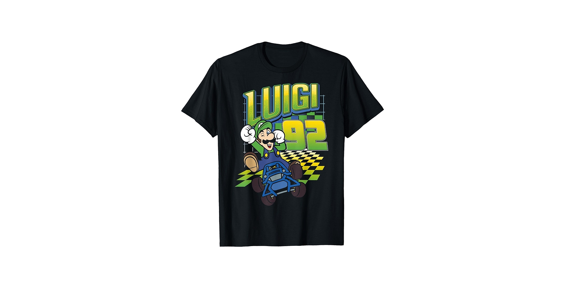 Amazon.com: Mario Kart Luigi Neon Checkered 92 Logo T-Shirt